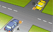 Intersections - You are in car A and want to turn right at this intersection. Car B facing you is also indicating to turn right. What path should you take?