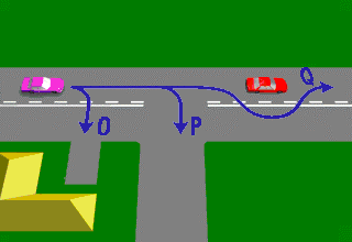 Traffic Lights Lanes - Which movements shown in the diagram can legally be made by the driver of the purple car?