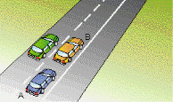 Traffic Lights Lanes - You are in car marked A. You wish to overtake car marked B. You should: