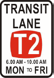 Traffic Lights Lanes - You drive into a transit lane where the T2 rule applies. You have one passenger plus yourself. Are you permitted to remain in the transit lane?