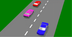 Negligent Driving - You are in the purple vehicle, you may overtake the vehicle in front: