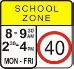 Speed Limits - It is 9.20am on a school day. You are driving at 60 km/h, the same speed as traffic around you. You pass this sign but the other cars do not slow down much. What should you do?